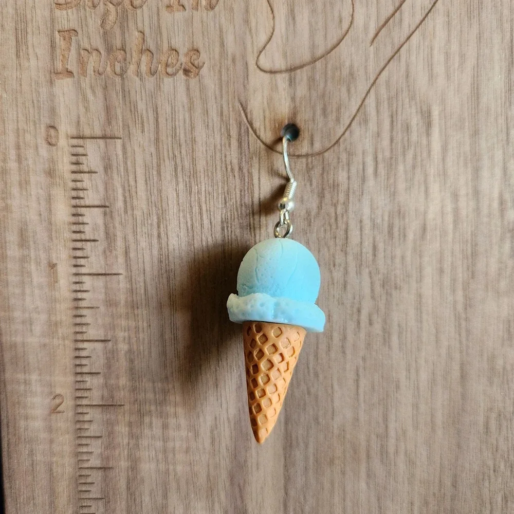 Blue Ice‎ Cream Cone Dangle Earrings Summer Foodie Novelty Jewelry 2